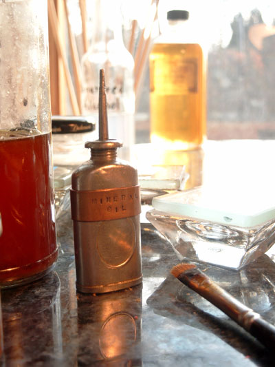 Sharon Que Shop Tour Image varnishes and solvents